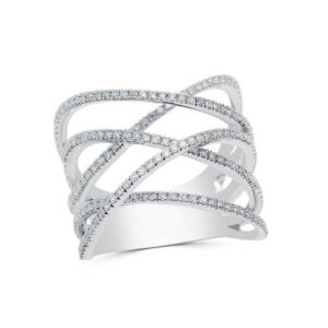 14kt White Gold Five Row Crossover Diamond Band