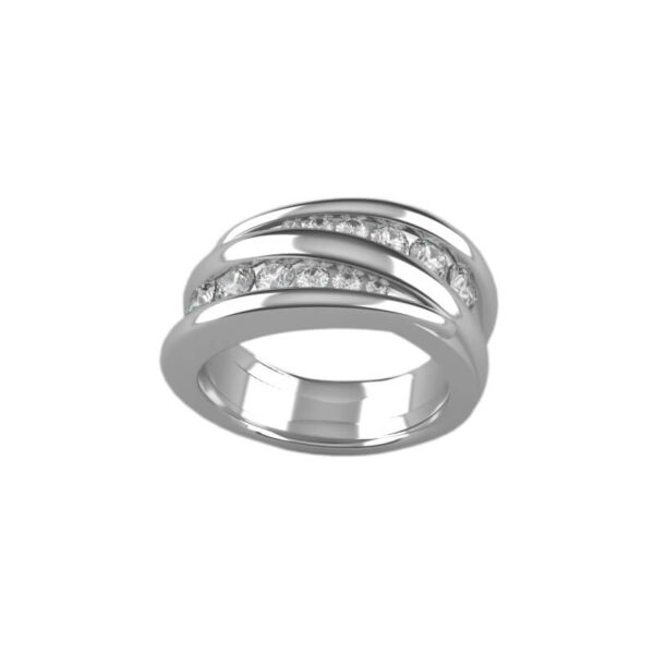 18KT White Gold Double Row Diamond Bypass Ring Set with Round Brilliant Cut Diamonds