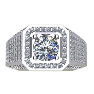 14kt White Gold Man’s Diamond Ring Set with Round Brilliant Cut Diamonds