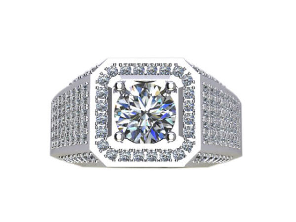14kt White Gold Man’s Diamond Ring Set with Round Brilliant Cut Diamonds