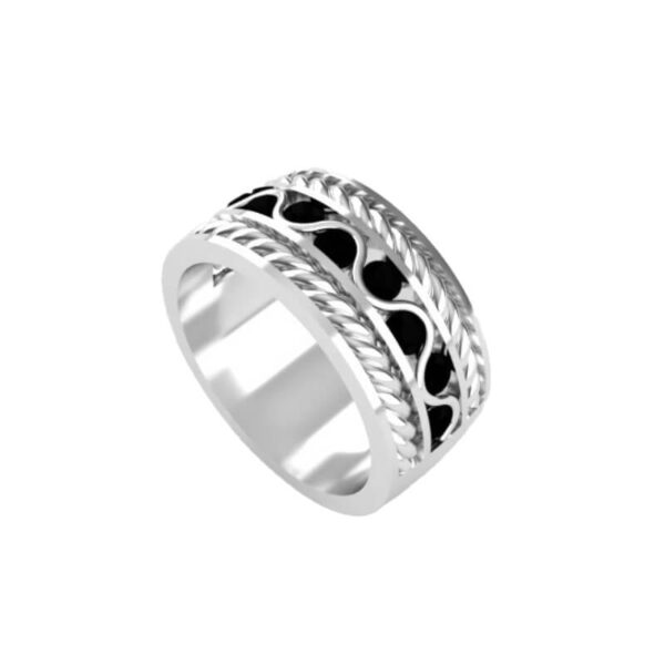 14kt White Gold Ring Featuring Round Brilliant Cut Natural Black Diamonds