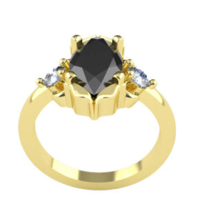 14kt Yellow Gold Ring Set With Marquise Cut Black Onyx in the Centre and Two Round Brilliant Cut Diamonds