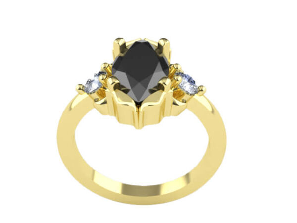 14kt Yellow Gold Ring Set With Marquise Cut Black Onyx in the Centre and Two Round Brilliant Cut Diamonds