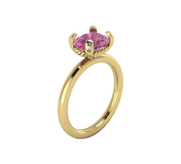 18KT Yellow Gold Pink Sapphire and Diamond Ring