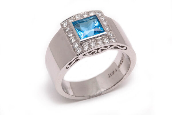 14kt White Gold Blue Topaz and Diamond Ring