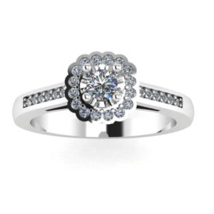 14kt White Gold Flower Halo Diamond Ring