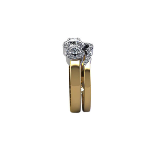 14kt Two Tone, Beat Set Diamond Engagement Ring with Matching Band