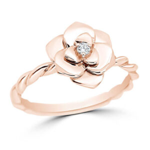 18kt Rose Gold Braided Flower Diamond Ring with Round Brilliant Cut Diamond