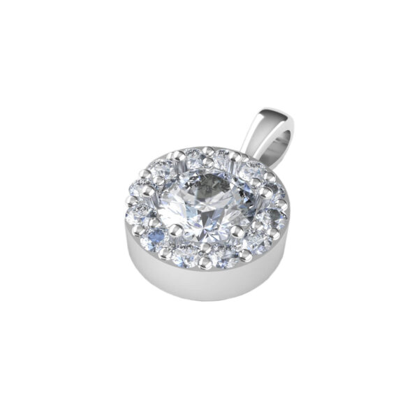14KT White Gold Prong Set Diamond Pendant with Round Brilliant Cut Diamonds