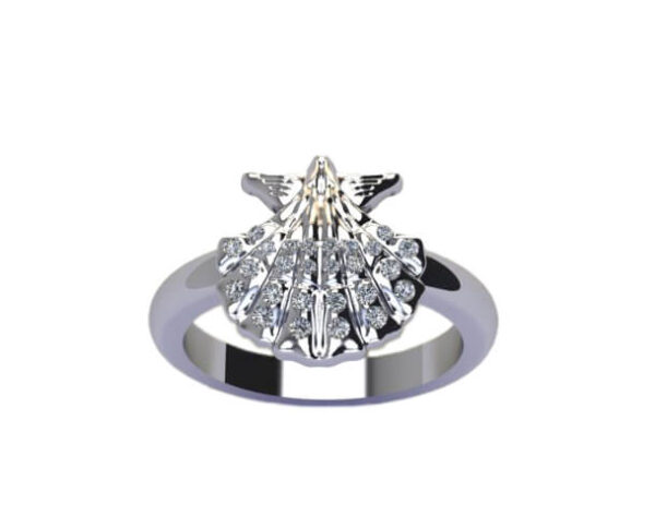 14KT WHITE GOLD DIAMOND SEA-SHELL RING