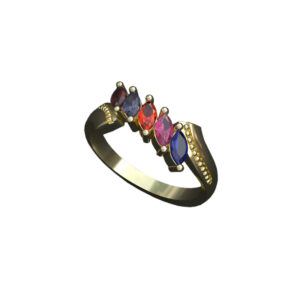 10KT Yellow Gold Five Gemstone Family Ring with Marquise Cut Coloured Gemstones