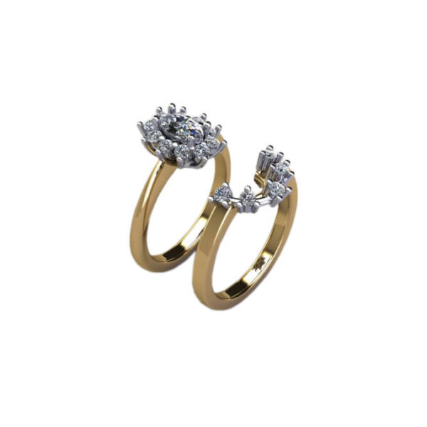 14kt Yellow and White Gold Diamond Ring with Matching Diamond Band