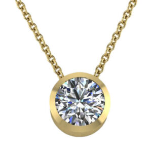 14KT Yellow Gold Diamond Pendant with 14kt Yellow Gold Chain Set with 1.74ct Round Brilliant Cut Diamond