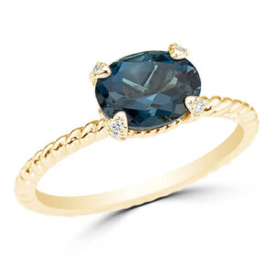 14kt Yellow Gold Braided Band Blue Topaz and Diamond Ring