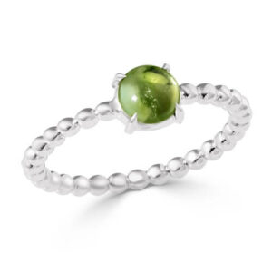 14kt Yellow Gold Beaded Band Four Claw Ring With Cabochon Cut Gemstone