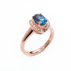 14kt Rose Gold Blue Topaz and Diamond Ring