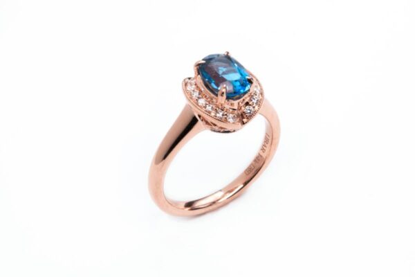 14kt Rose Gold Blue Topaz and Diamond Ring