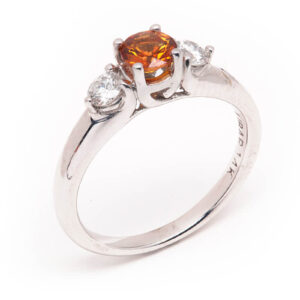 14kt White Gold Orange Sapphire and Diamond Ring