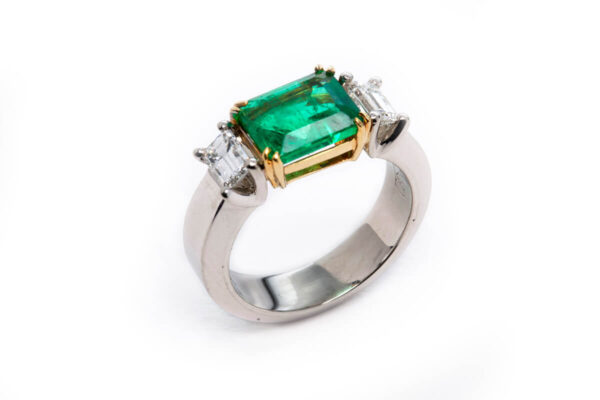 18kt White and Yellow Gold Emerald and Diamond Ring