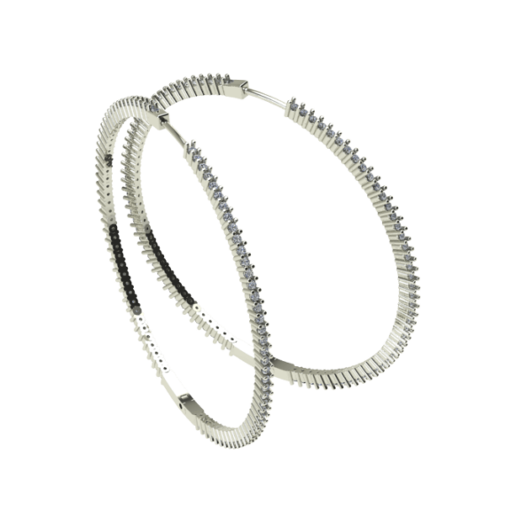 14kt White Gold Diamond Hoop Earrings Set With Brilliant Cut Diamonds