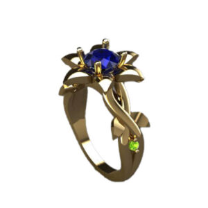 14kt Yellow Gold Ring Set With a Blue Sapphire and Peridot Gemstones in Prong Settings