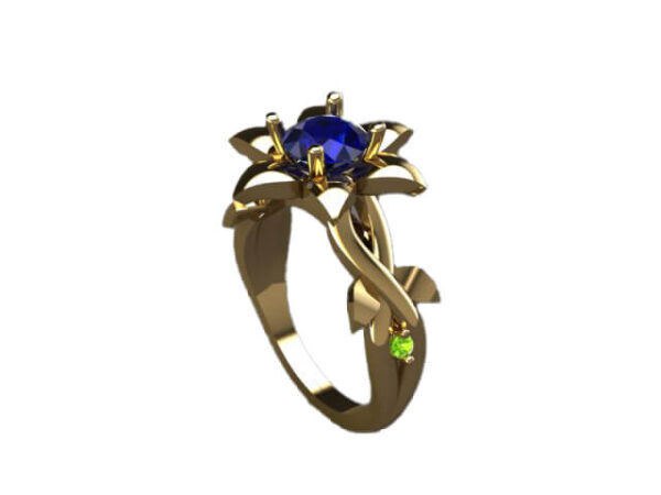 14kt Yellow Gold Ring Set With a Blue Sapphire and Peridot Gemstones in Prong Settings