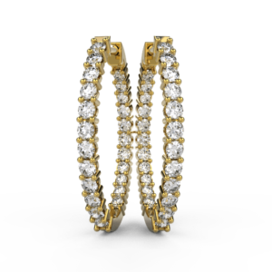 18kt Yellow Gold Diamond Hoop Earrings Set With Round Brilliant Cut Diamonds