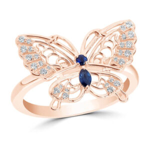 14KT Yellow Gold Sapphire and Rhodolite Butterfly Ring