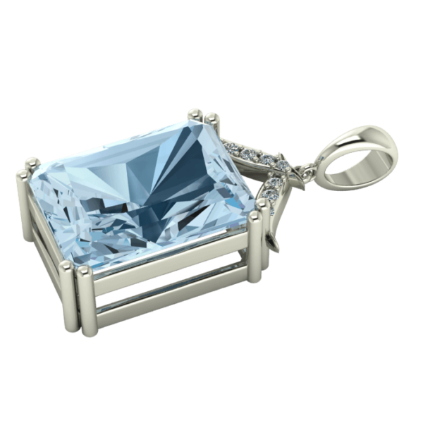 14kt white gold blue topaz and diamond pendant