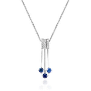 Triple bar blue sapphire and diamond pendant in 14kt white gold