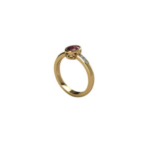Yellow Gold Bezel Set Garnet and Diamond Ring
