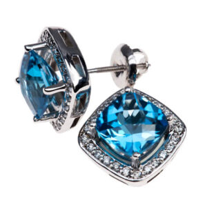 14kt White Gold Earrings with Blue Topaz and Diamond